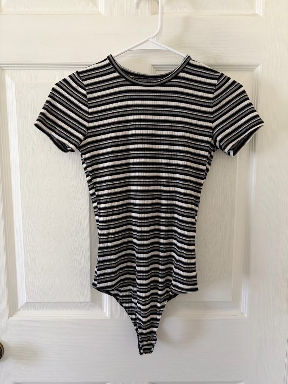 Hollister Striped Black and White Ribbed Short Sleeve Bodysuit
